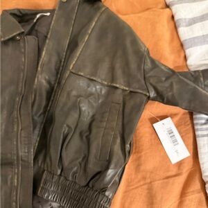 12th Tribe dark brown bomber leather jacket